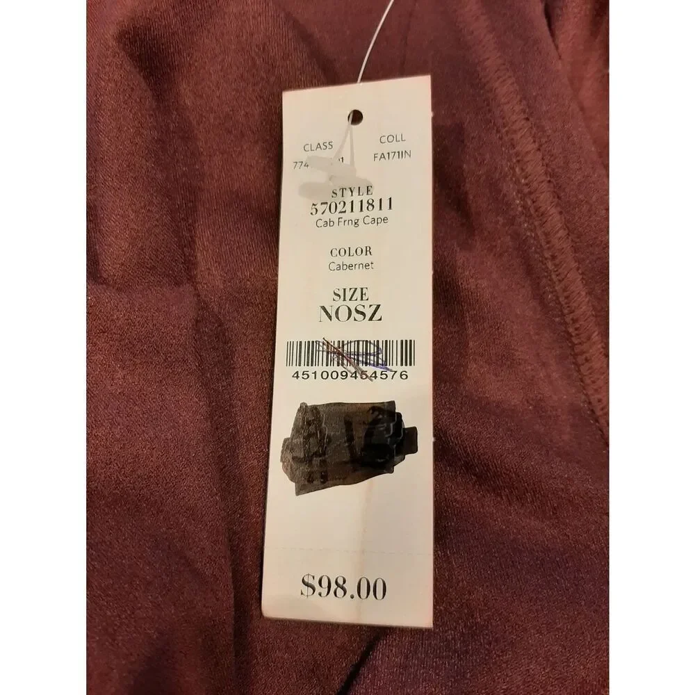 WHBM Cabernet Fringe Cape Poncho NWT One Size Boho Western